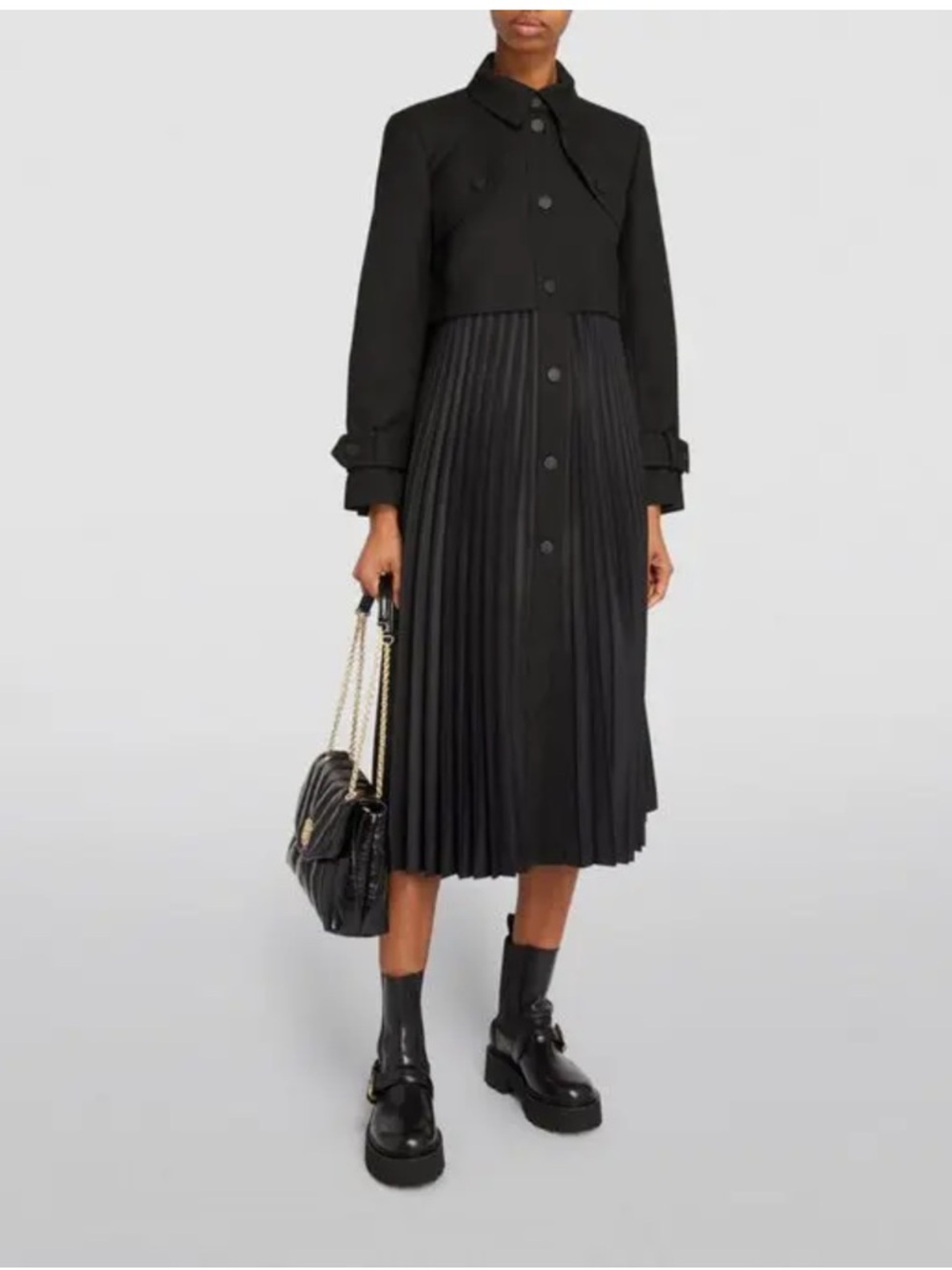 SANDRO Black Pleated Trench Coat